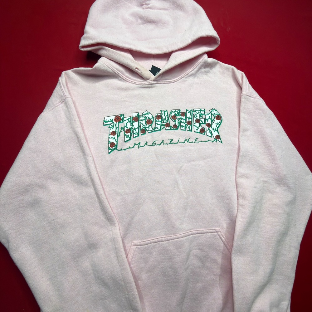Thrasher Magazine Rose Thorn Logo Hoodie Pink Vintage Y2K Skater Mens Medium